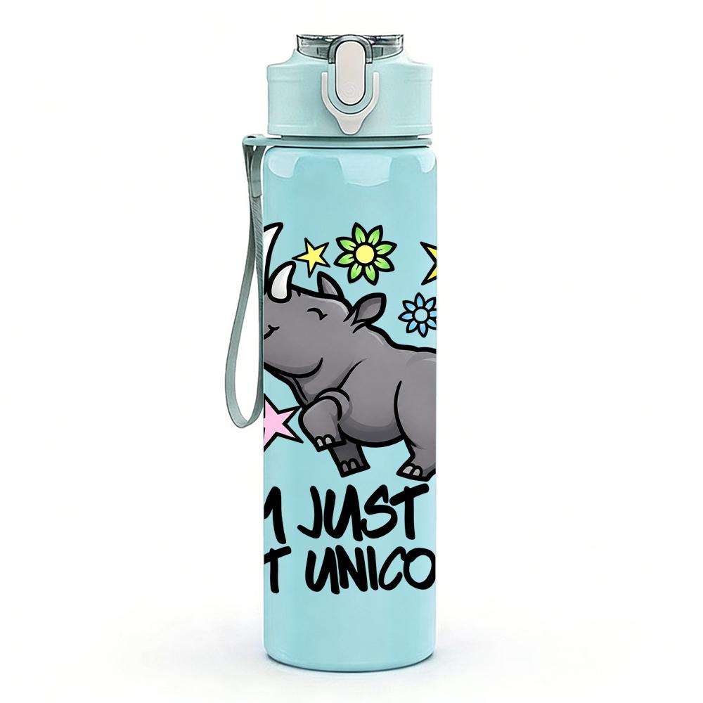 1PC Fat Unicorn Rhino Cartoon Graphic,750ml Color Plastic Sports Water Bottle,Leakproof Flip Straw Lid,Suitable for Sports Office Home Use