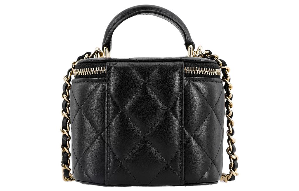 Chanel 21K Black Quilted Sheepskin Shiny Light Gold Buckle Zipper Box Shoulder Crossbody Women Bag