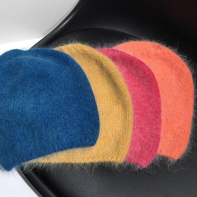 High-quality rabbit fur pullover hat, solid color, versatile winter atmosphere stacked hat, warm snowy cold hat
