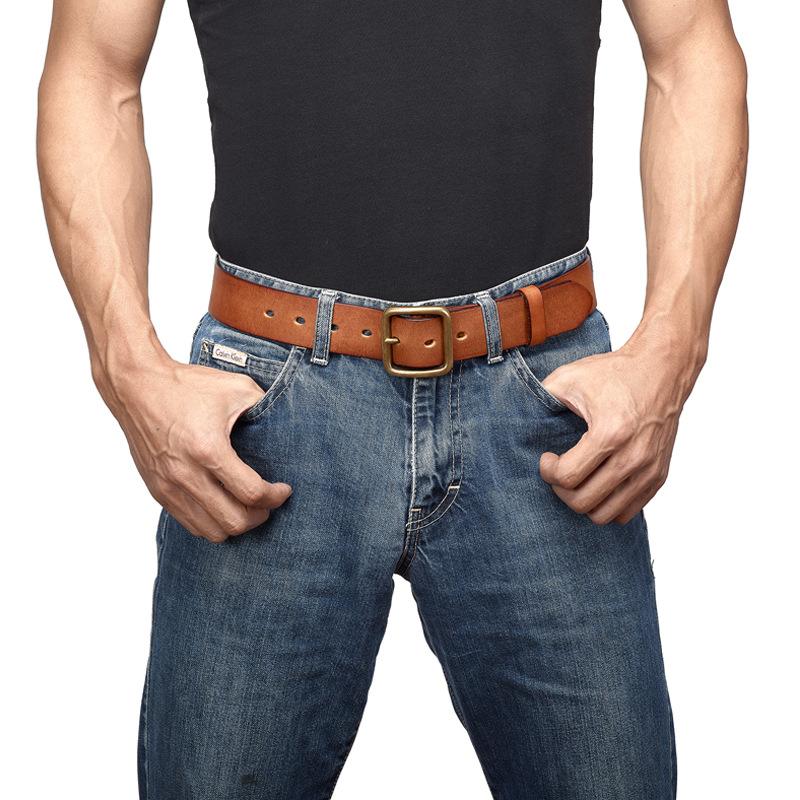 Retro Handmade First-Layer Cowhide Belt, Men'S Genuine Leather Pin Buckle, Fashionable And Personalized Korean Version Of Trendy Middle-Aged And Young