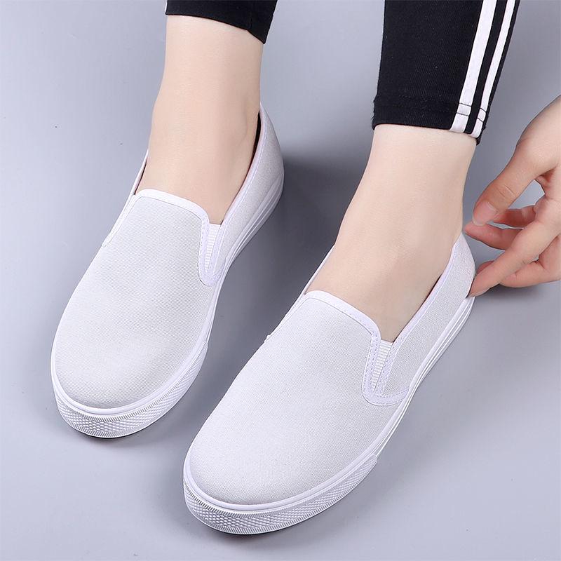 Women's Black Flat Canvas Shoes - Soft Sole, Casual, Morning Exercise Sneakers