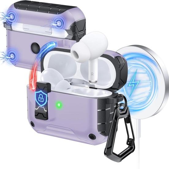 2Pcs Earbud Protective Case for AirPods Pro 3 Charging Case Shockproof Wireless Earphone Cover Protector Shell Skin with Safety Lock Phone Holder