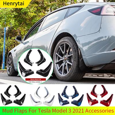 Car Mudflaps Mud Flaps For Tesla Model Y 2023 2022 Guard Fender Front Rear Wheel Mudguard Carbon Fiber ABS No Drilling