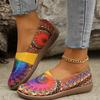Plus Size Women's Flats Colorful Round-Toe Ethnic-Style Low-Cut Shoes Graffiti-Print Casual Versatile Shoes