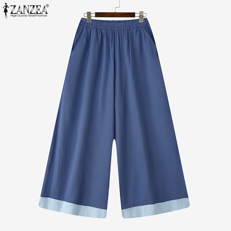 ZANZEA Women Casual Elastic Waist Loose Wide Leg Pants