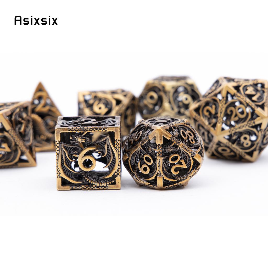 7 buc zaruri metalice Dragon negru auriu, set de zaruri poliedrice metalice goale, potrivite pentru joc de rol RPG, joc de cărți