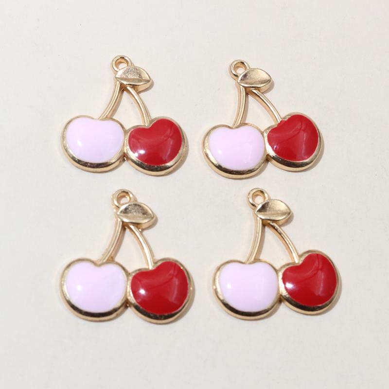 20pcs 22x20mm Enamel Cherries Charms Pendant Fruit Cherry Alloy Craft DIY Jewelry Making Accessories for Earrings Necklace