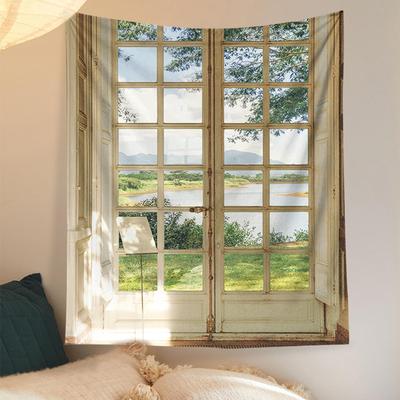 Fenster-Landschafts-Wandteppich Boho Nordische Heimdeko Niedliche Ästhetische Schlafzimmerdekoration Jugendzimmer Dekoration