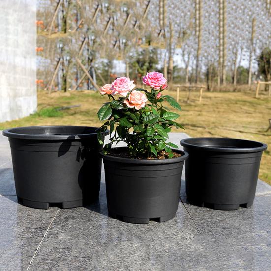Vaso per Piante in Plastica Nera con Fori di Drenaggio Vaso da Gallone con Bordo Rinforzato per Interni Esterni Coltivazione Vivaio Serra