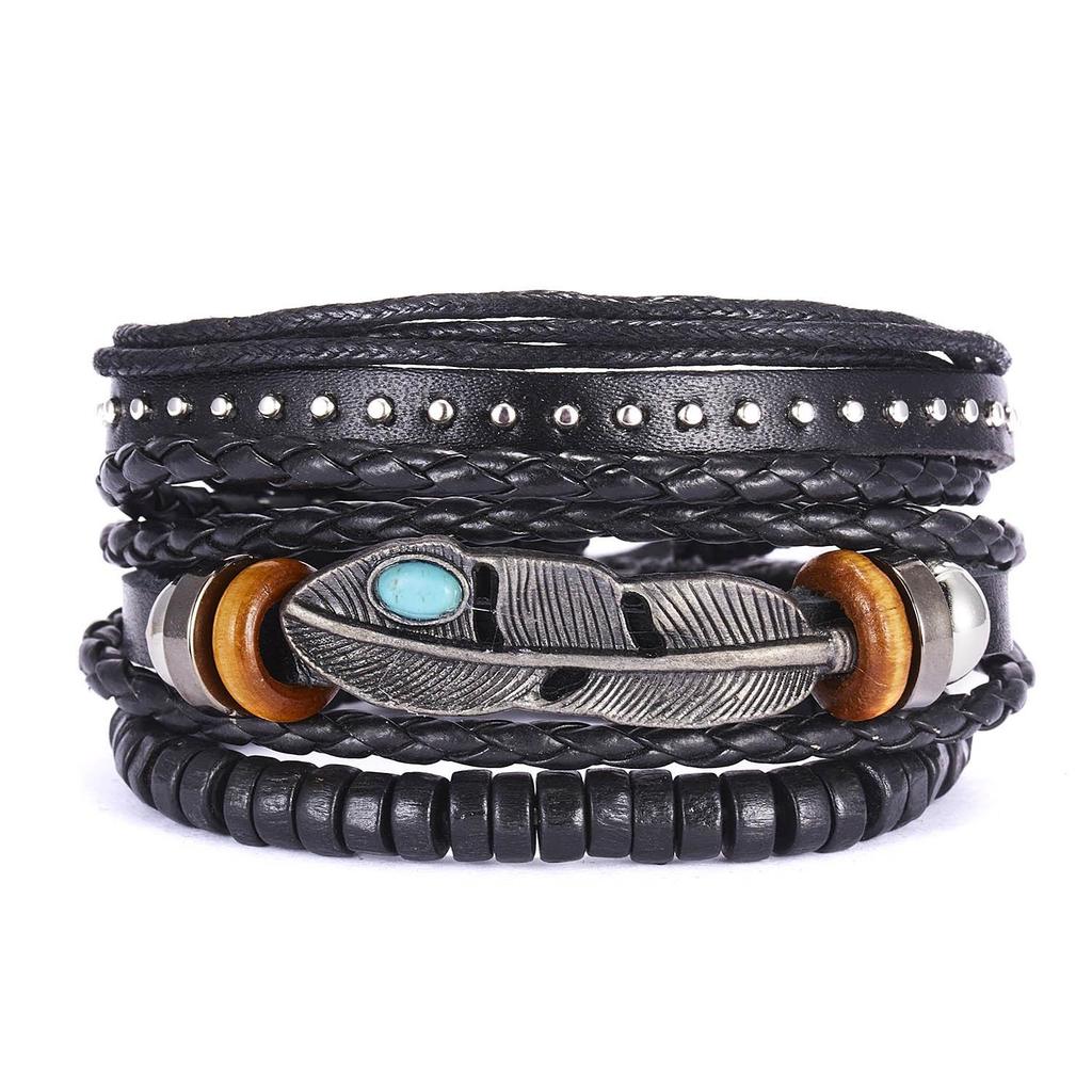 Vintage Turquoise Crystal Floral Triple-Layer Leather Bracelet