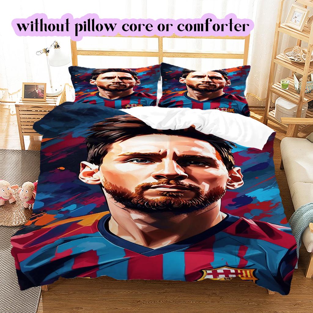 Soccer superstarPattern Bedding Quilt Set Quilt Cover Pillowcase Home Decoration Birthday Gift (1 * Duvet Cover + 2 * Pillowcase, Without Core)