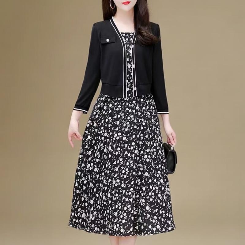 Spring & Autumn Floral Slimming Two-Piece Skirt Suit JR