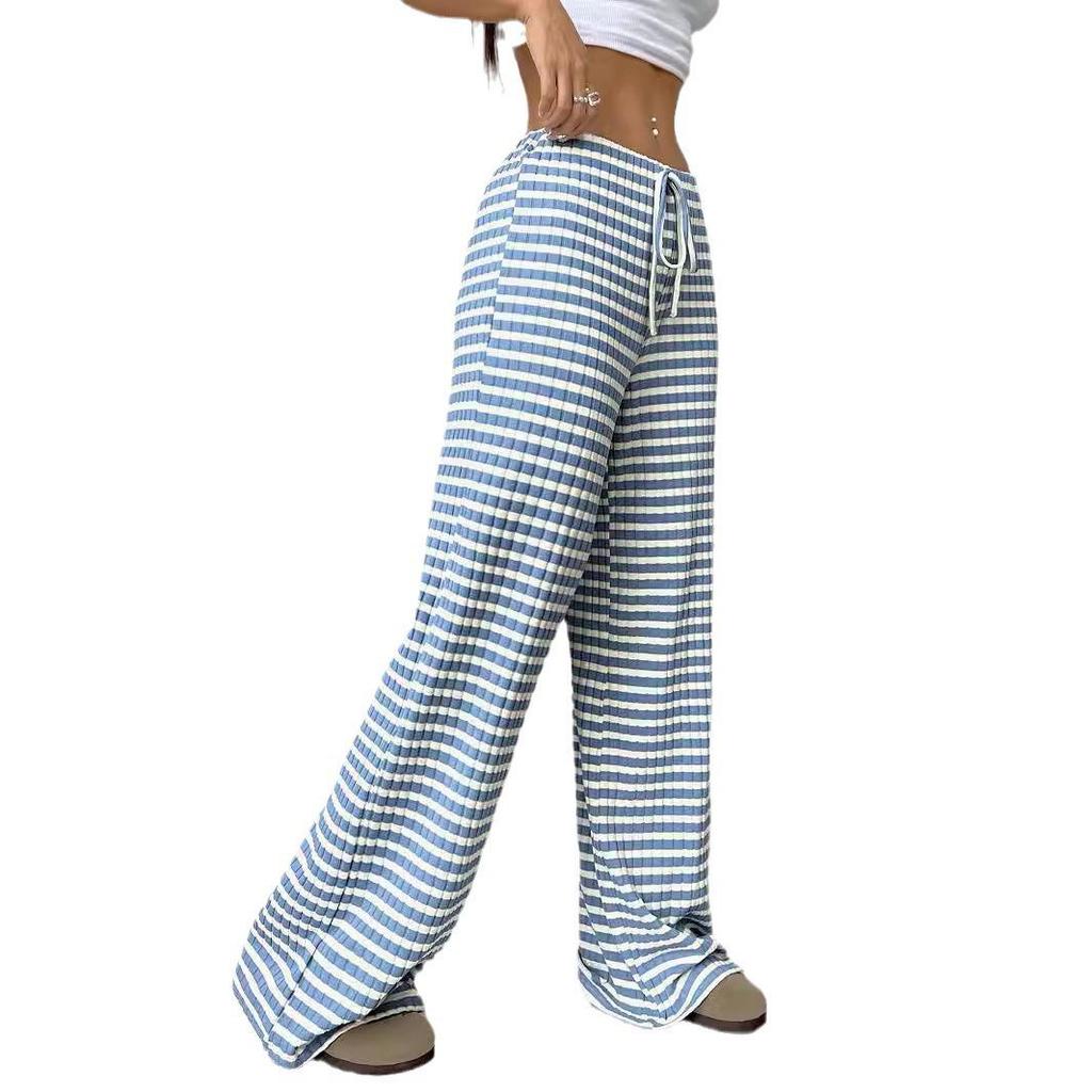 2026 Autumn/Winter Women's Casual Striped Cotton Drawstring Pants