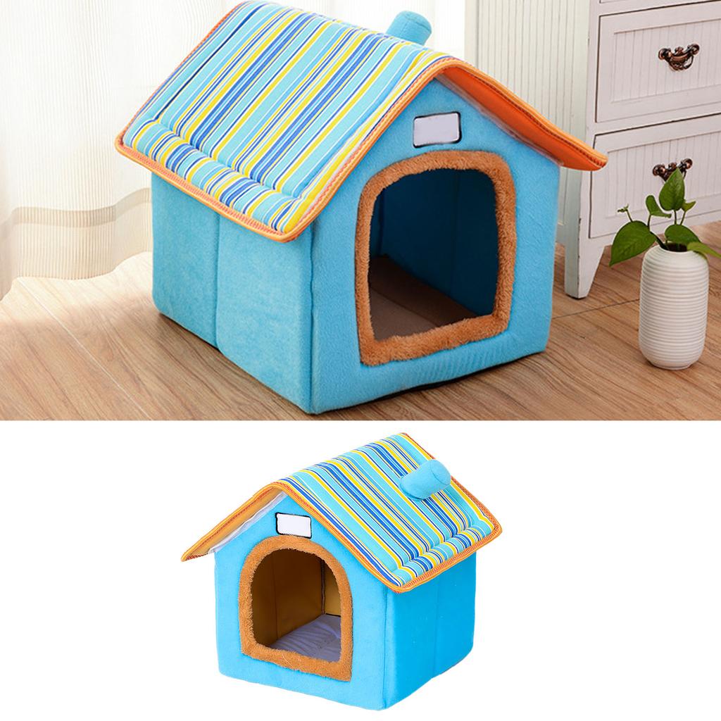 Winter Pet Bed House with Removable Pad Washable Cute Comfortable Warm Pet Bed House for Dogs and Cats Blue