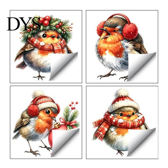 Watercolor Bird Wall Decals Christmas Sticker, Cute with Wreath/Scarf/Hat/Ear Warmer, PVC Waterproof Self Adhesive Stickers Window for Holiday