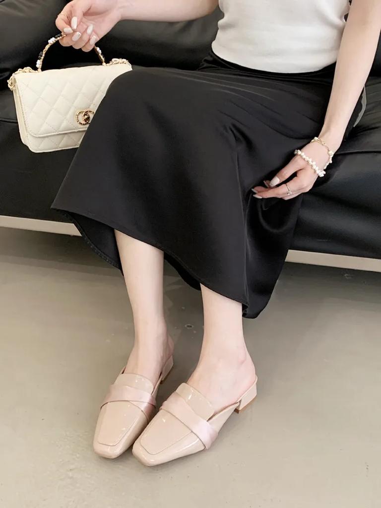 Fashion Fashion Square Toe Wedges Luxury Designer Brand Sandals Women Simple Ribbon Women Mules Slippers Elegant Comfort Slide Sandals