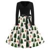 Women's Casual Fashion Christmas Print V-Neck Vintage Dress for Holiday Gatherings