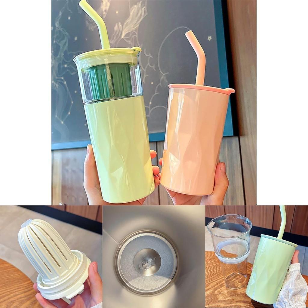 Stylish Glass Cup With Straw And Large Capacity Ideal For Students Summer And Tea Lovers