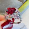 Simple Heart Ruby Ring for Women Female  Sterling Silver Open Finger Rings Romantic Gift for Girlfriend Zircon