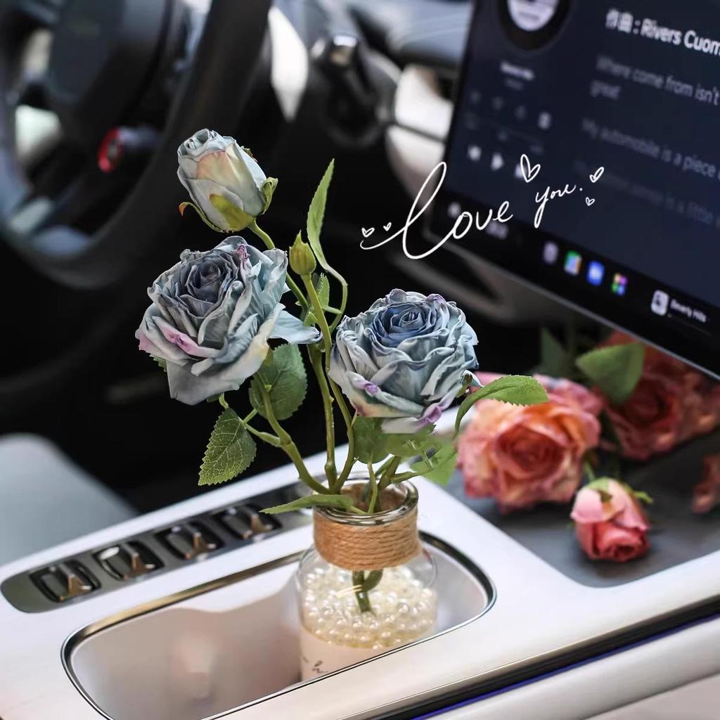 Burnt Edge Rose Imitation Oil Painting for Car Interior Decoration – Cup Holder Floral Ornament