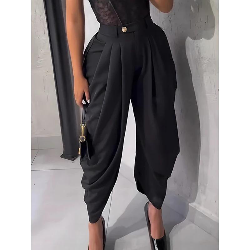 Mid Waist Women's Cargo Harem Sweat Pants with Ruched Casual Street Style Trousers Office Ladies Work Trousers