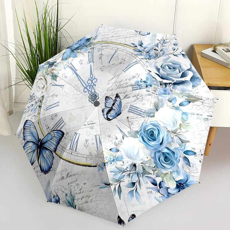 Rose Bright Flowers Automatic Umbrella, Compact Design with 8 Ribs,  Outdoor Leisure and Daily Use-ideal Gift