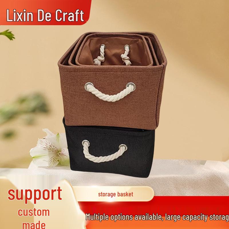 Set of 3 Multi-Color Linen Storage Baskets for Entrances, Underwear, and Clothing
