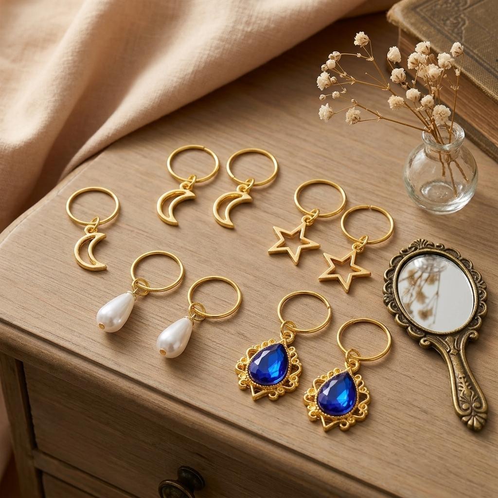 Bohemian Style Green-Gem Pearl Hair Ring with Moon Star Pendant for Women Retro Sweet Wreath Headwear