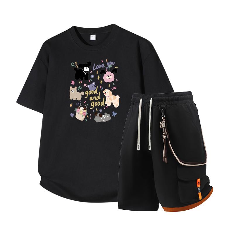 Herren Kurzarm Set Sommer Kurzarm Slim Fit Oberteil Herren Zweiteiliges Set