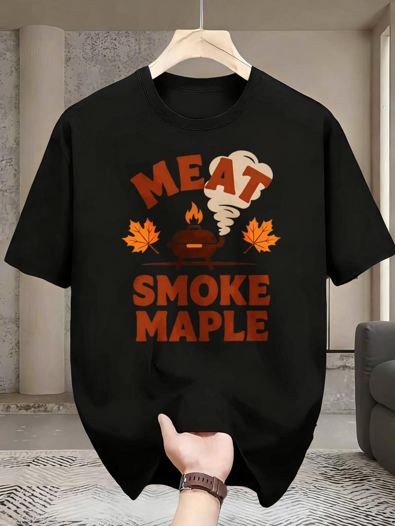 1 Piece Unisexs Tshirt With Meat Smoke Beech Wood And Grill Design Comfortable And Versatile Outdoor Casual Shortsleeve