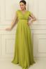 Double Breasted Neckline Sleeveless Full Circle Flare Lined Chiffon Tulle Long Dress