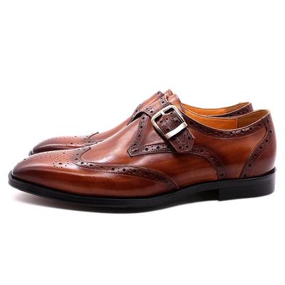 Mode Herren Luxus Echtleder Wingtip Oxfords Italienische Monk Strap Schnalle Brogue Kleiderschuhe für Geschäft Hochzeit Festliche Kleidung