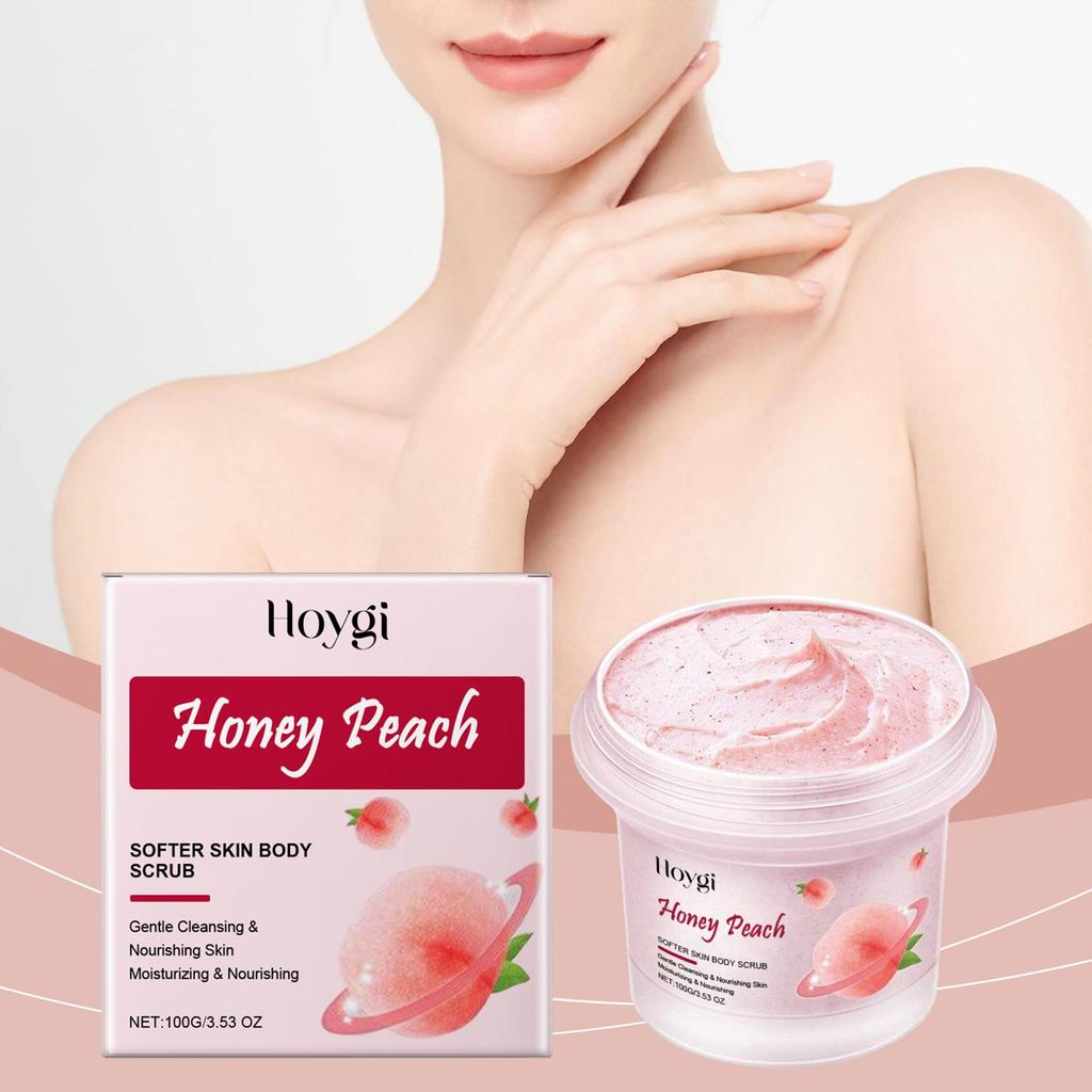 Honey Peach Softer Skin Body Scrub Gentle Exfoliating Cleanser Brightening Deep Cleaning Moisturizing Shiny Smooth Body Scrub