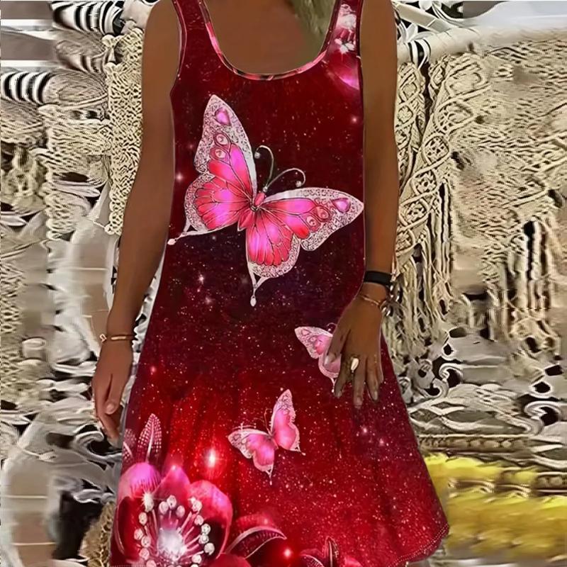 

Женское платье из двух частей с имитацией розы и сверкающими бабочками, без рукавов, с круглым вырезом, свободное, мягкое и удобное, большого размера 8XL
