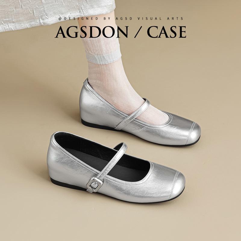Augustine silver Mary Jane single shoes women's 2025 new summer French retro with skirt light mouth small leather shoes