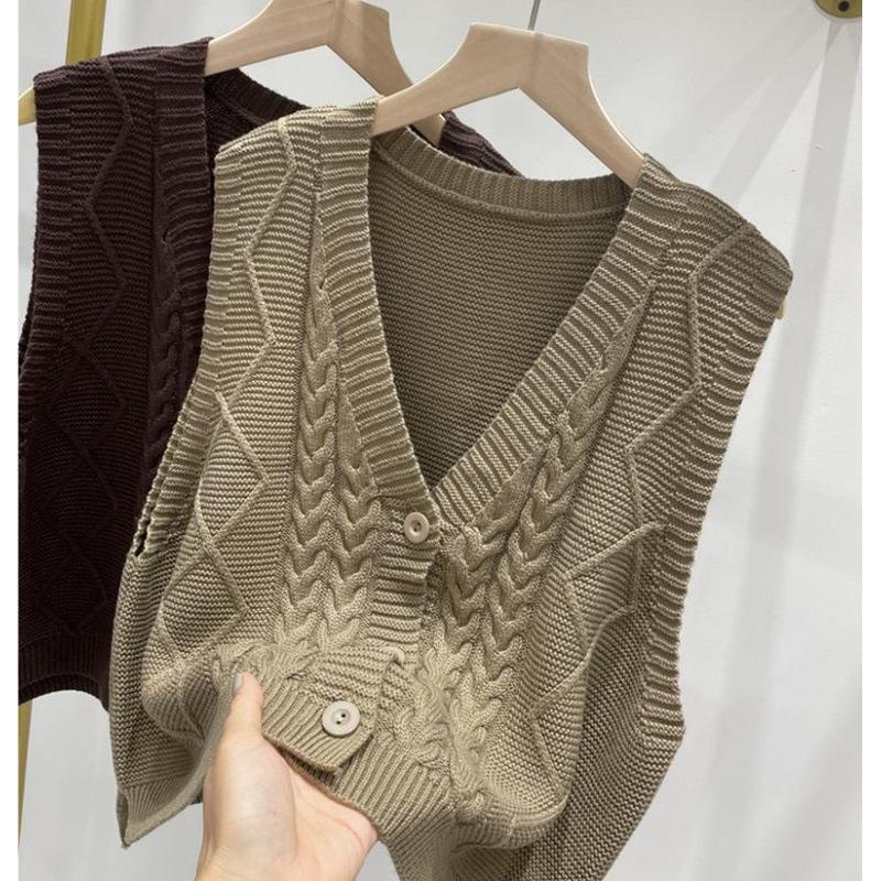 Women's Vest Knitted Vest Women's Outerwear Korean Version Solid Color Sweater Vest for Women
