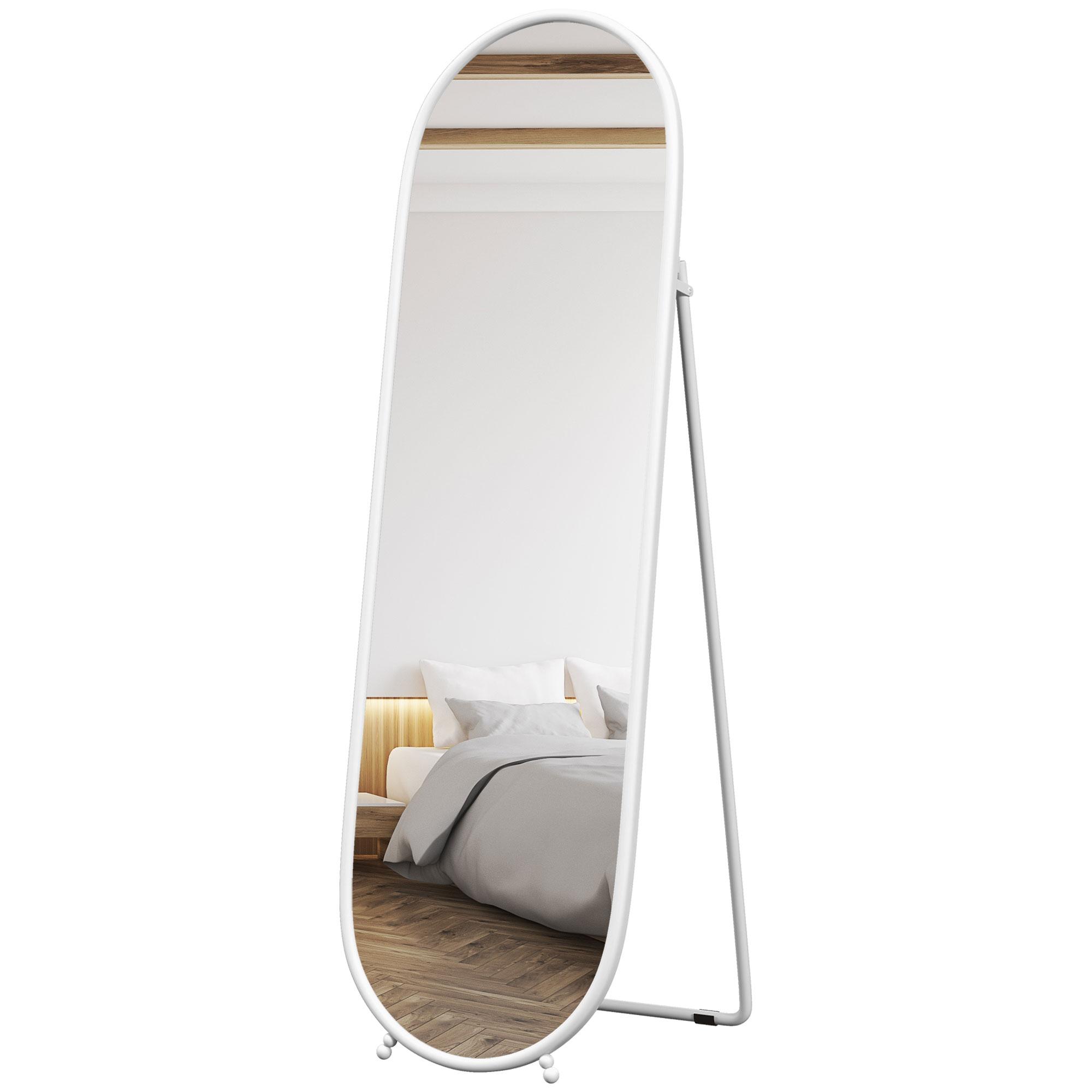 Miroir sur Pied Corps Entier avec Cadre en Métal Miroir Mural Ovale avec 2 Modes d'Utilisation 40x4x160 Cm Blanc