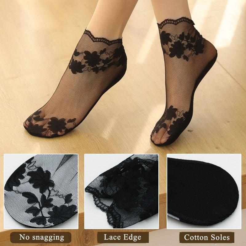 5 Pairs/Lot Summer Socks women's Lace Transparent Lolita Invisible Summer Thin Non-slip Short Ankle Black Low Cut Boat Sock