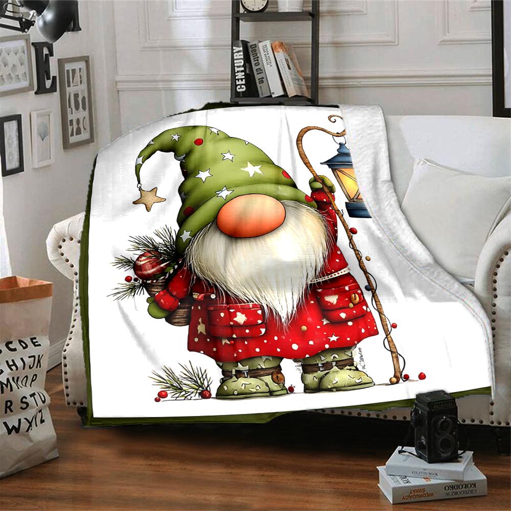 1Pc Holiday Gnomes Celebration Blanket Soft Throw Blanket For Home Bedroom Bed Sofa Travel Office Solid Christmas Blanket