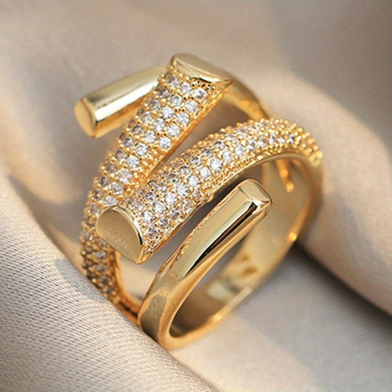 

Trendy niche unique design Women s fashion ring set Zirconia open ring small video with the same geometric personalized Women s finger ring shining je 6 золотистый