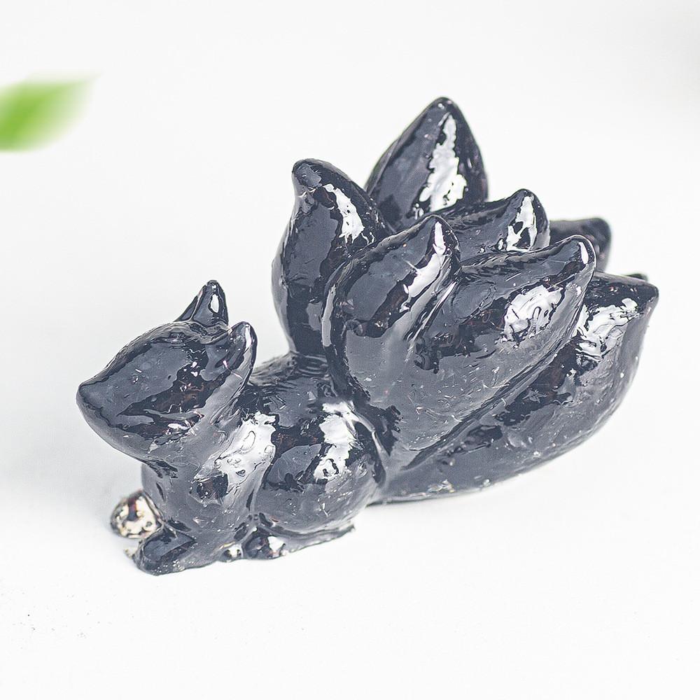 Ninetails Fox Crystal Resin Sculpture With Natural Gemstones For House Office Tabletop Ornament