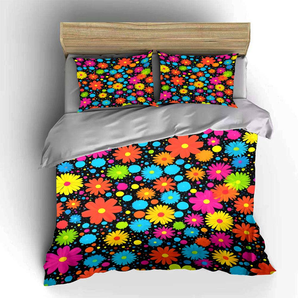 Colorful Floral Print Decor Set Soft Skin-Friendly Bedding Set Includes 1 Duvet Cover And 2 Pillowcase, Gift