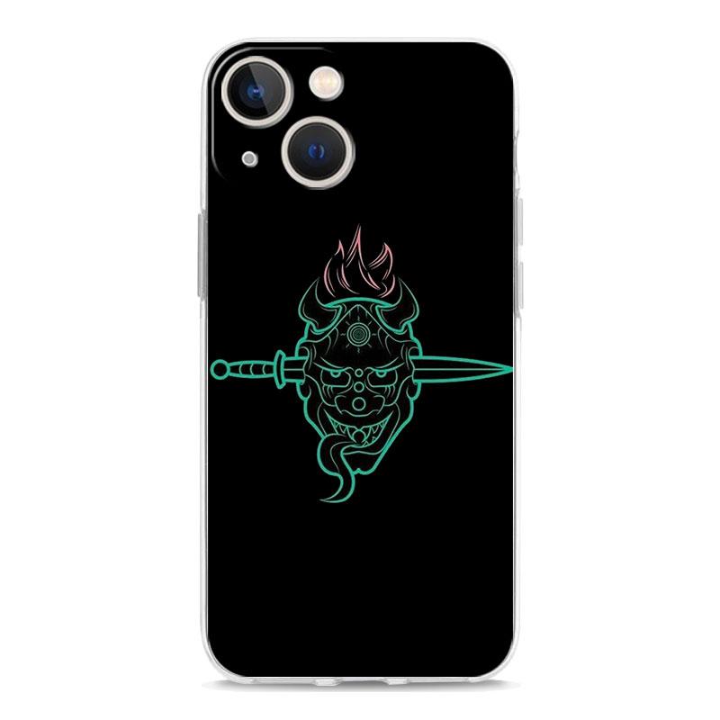 Luksusowe przezroczyste etui na telefon iPhone 15 14 13 12 11 Pro Max XS X XR 7 8 Plus Przezroczysta, odporna na wstrząsy obudowa Samurai Oni Mask neon
