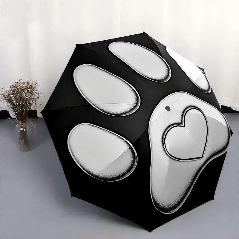 1pc Paw Print Heart Automatic Folding Umbrella, Heavy Duty 8 Rib Iron Frame, Suitable for Travel, Daily Use, Birthday, Decor Gift m0105102