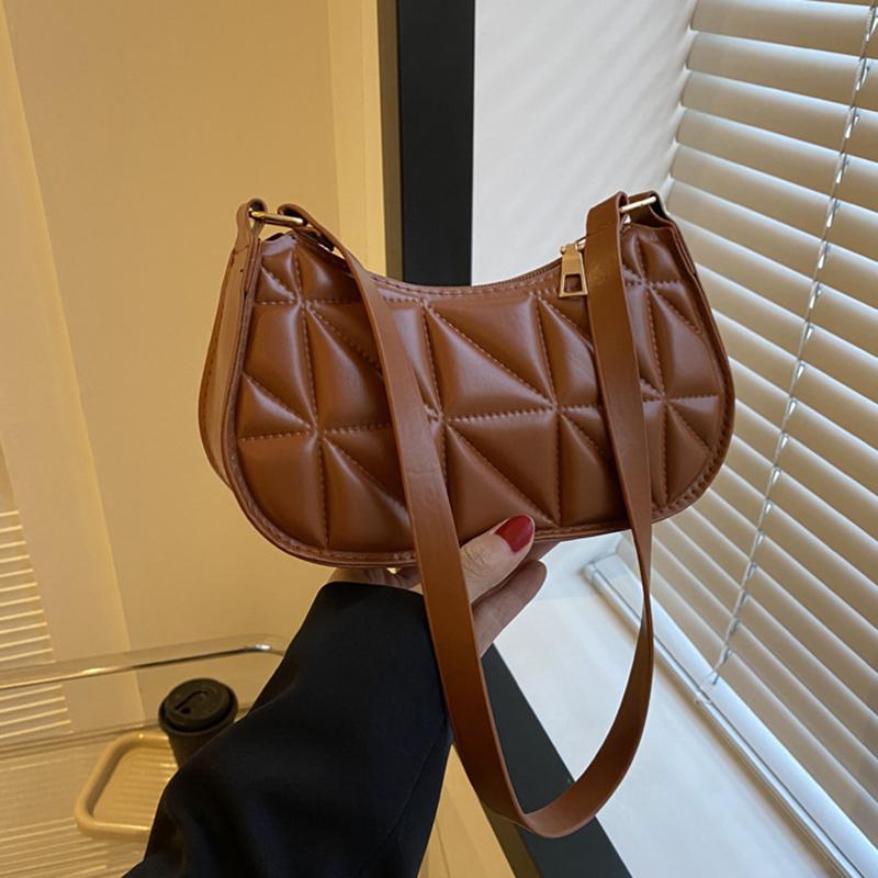 

Yogodlns Модные сумки-хобо с геометрическим тиснением через плечо из искусственной кожи для женщин, повседневная однотонная женская маленькая сумочка 20.5x7x10.5cm коричневый