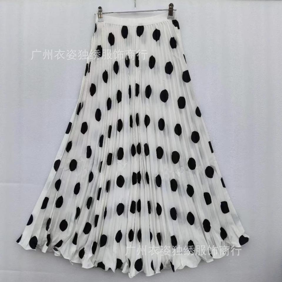 CM Summer South Africa North America Polka Dot Skirt Classic Versatile Skinny Pleated Skirt Long Skirt Women