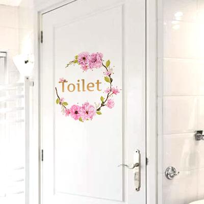 Sticker mural de toilette anglais avec branche d'arbre à fleurs Sticker de porte Sticker mural de toilette