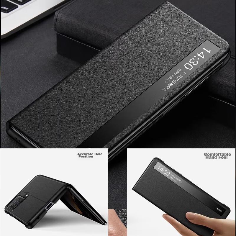 Honor Magic Vs Foldable Phone Case, Huawei Vs Smart Flip Cover Window Ultimate Edition Leather Full Protection Shockproof Outer, Classic, Black