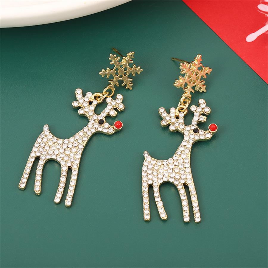 Christmas Rhinestone Snowflake & Reindeer Stud Earrings - Luxury Holiday Accessories