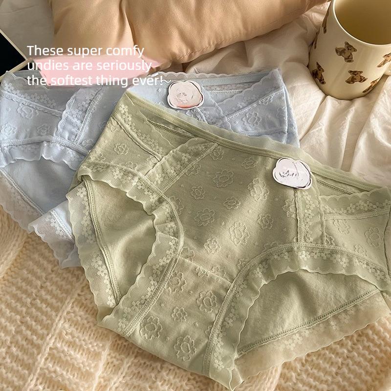 Ladies Spring and Summer Sweet Sexy Hollow Lace Pure Desire Wind Pure Cotton Waist Triangle Briefs